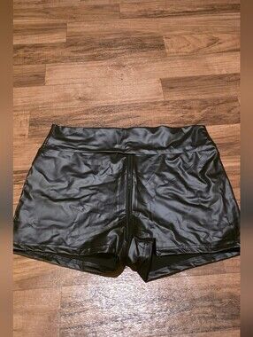 Black Women's Faux Leather High-Waist Shorts